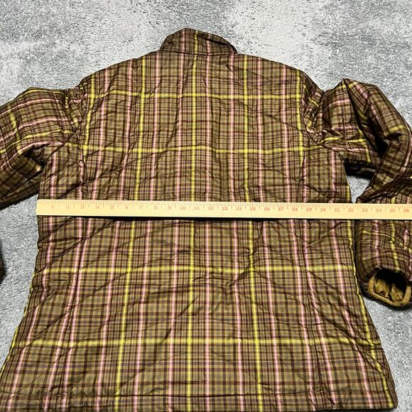 Lands End Coat Women Large 14-16 Plaid Puffer Quilted Jacket Brown Pink - Picture 5 of 8